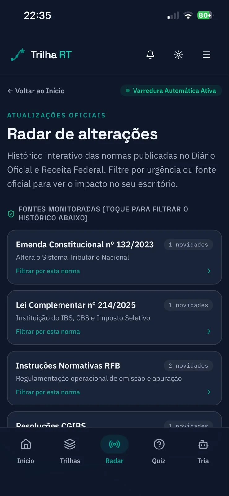 Radar RT de Alterações Diárias em Tempo Real